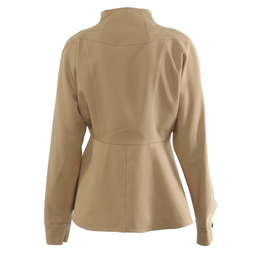 Fashion Khaki Waist-Slimming Ruffled Irregular Cut Jacket Women's Stand Collr Slim Jackets Autumn New  DLZ102304S