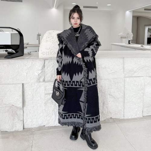 Black Big Size Knitting Long Thtick Cardigan Sweater Loose Lapel Long Sleeve Women New Fashion Spring Autumn   1DH2277