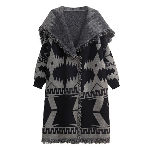 Black Big Size Knitting Long Thtick Cardigan Sweater Loose Lapel Long Sleeve Women New Fashion Spring Autumn   1DH2277