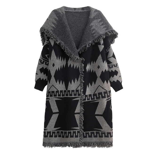 Black Big Size Knitting Long Thtick Cardigan Sweater Loose Lapel Long Sleeve Women New Fashion Spring Autumn   1DH2277