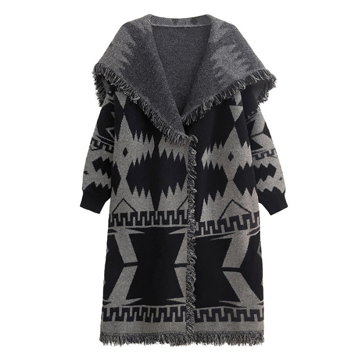 Black Big Size Knitting Long Thtick Cardigan Sweater Loose Lapel Long Sleeve Women New Fashion Spring Autumn   1DH2277