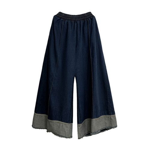 Patchwork color-matched high-waisted wide-leg jeans DLZ1517
