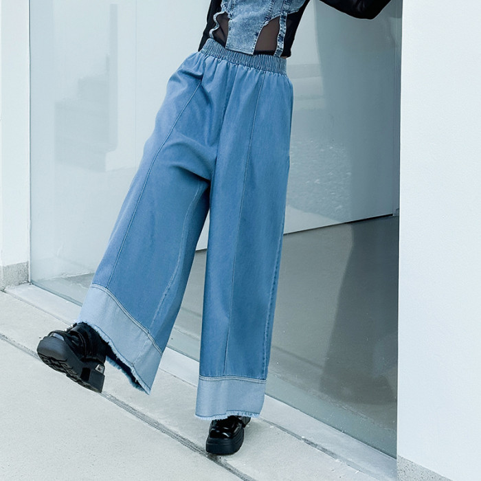 Patchwork color-matched high-waisted wide-leg jeans DLZ1517