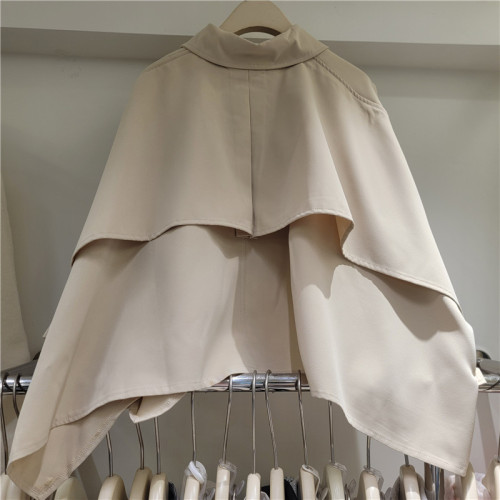 Women's Trench Coat Short Front Long Back Patchwork Irregular Single Button Windbreaker  Autumn Fashion   DLZ102904