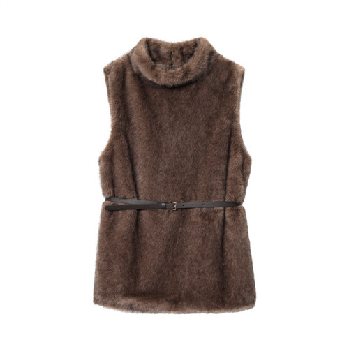 New Fashionable Simple Old Money Style Sleeveless Belted High-Neck Top   DLZ102816S