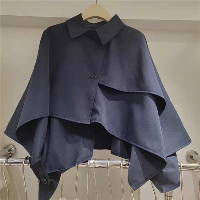 Women's Trench Coat Short Front Long Back Patchwork Irregular Single Button Windbreaker  Autumn Fashion   DLZ102904