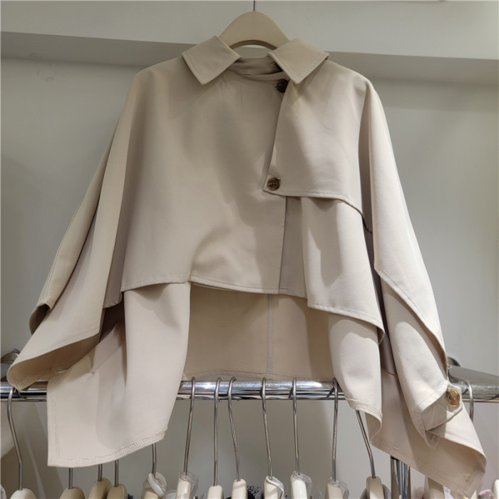 Women's Trench Coat Short Front Long Back Patchwork Irregular Single Button Windbreaker  Autumn Fashion   DLZ102904