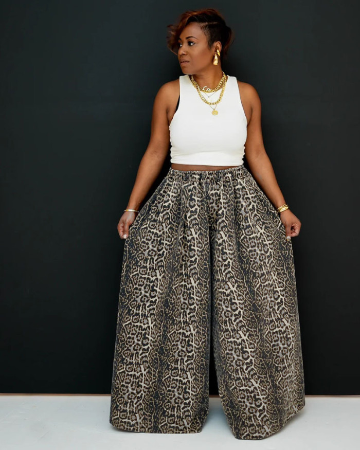 Casual fashion leopard print wide-leg pants for women DLZBW1109S