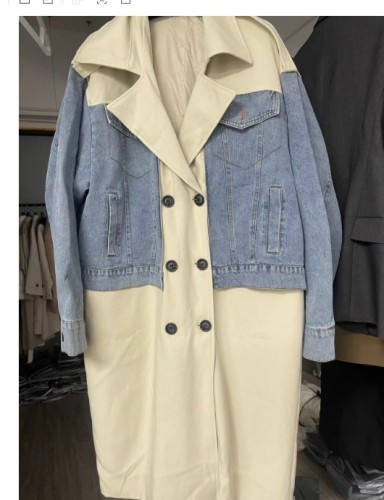 Long and loose oversized denim patchwork windbreaker jacket DLZ91604S