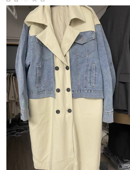 Long and loose oversized denim patchwork windbreaker jacket DLZ91604S