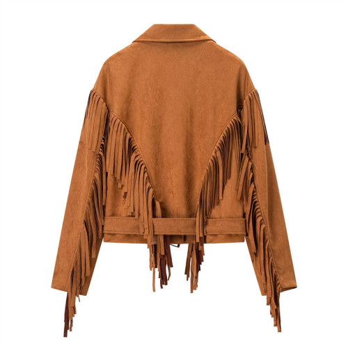 Fashionable and stylish trendsetter loose collar fringed wide-shoulder coat  DLZWT1027S