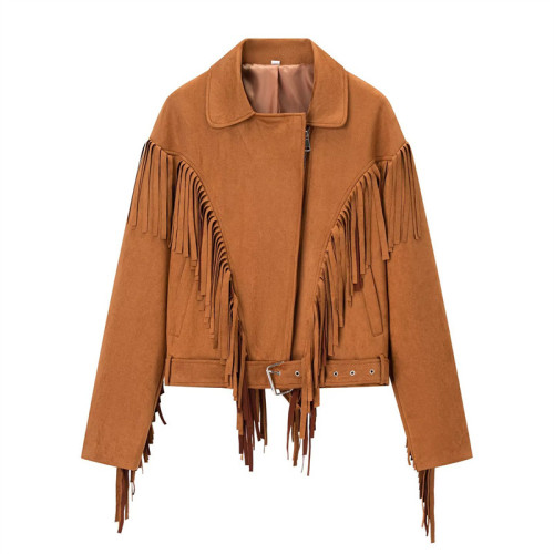 Fashionable and stylish trendsetter loose collar fringed wide-shoulder coat  DLZWT1027S