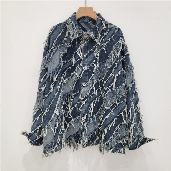Long Sleeve Fringed Denim Jacket European Fashion Clothing Cowboy Tops Tassels Overcoats Autumn New  DLZ25105