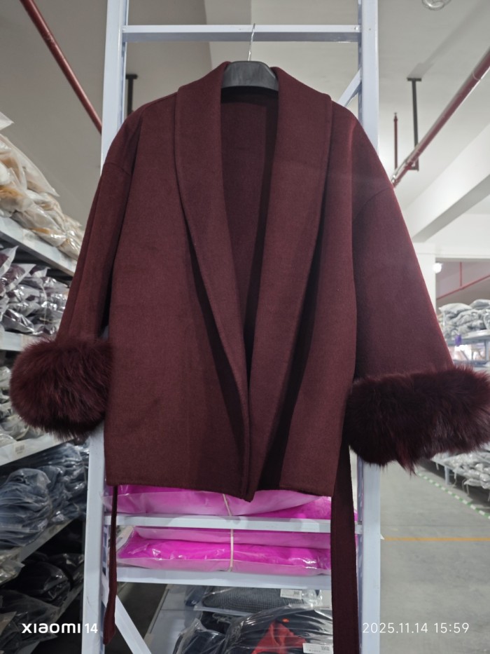 DEAT Fashion Women's Double-side Woolen Coat Lapel Loose Angola Red Sashes Fur Sleeves Short Coats Winter New Tide CPG2347