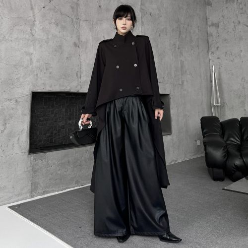 Women Back Long Big Size Irregular Trench New Stand Collar Long Sleeve Windbreaker Fashion Tide Spring Autumn  1DJ4780
