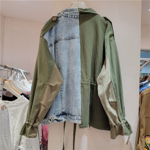 New style top - fashionable and versatile, loose and patched with contrasting colors, denim jacket  DLZWT1006