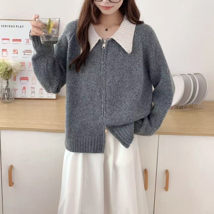 Lazy Style Polo-neck Soft-Lined Sweater Blazer  DLZMY21100