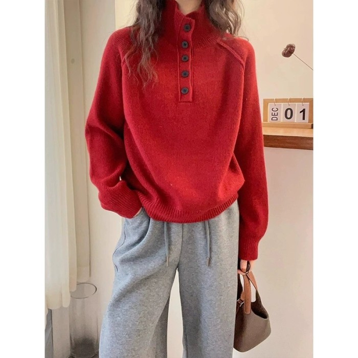 Buttoned sweater, European style knitted sweater  DLZMY802