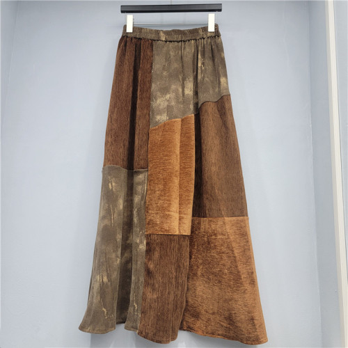 Patchwork color-matching loose high-waisted slimming all-purpose A-line skirt  DLZQZ004