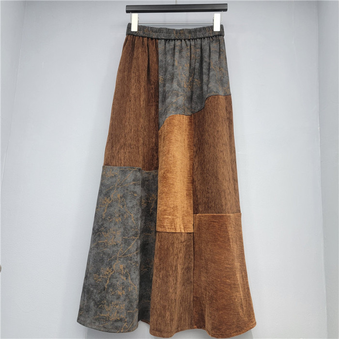 Patchwork color-matching loose high-waisted slimming all-purpose A-line skirt  DLZQZ004