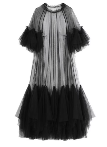  Women Black Ruffles Long Big Size Dress New Round Neck Three-quarter Sleeve Loose Fit Fashion Spring Summer JR77101 