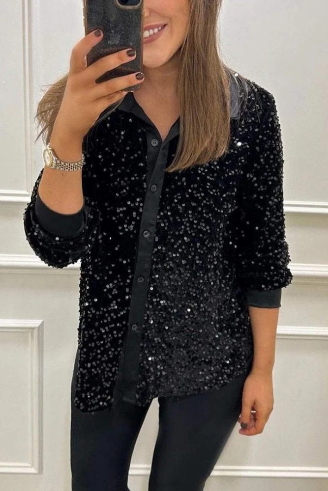 Fashionable long-sleeved loose-fitting casual sequined shirt DLZCS1301