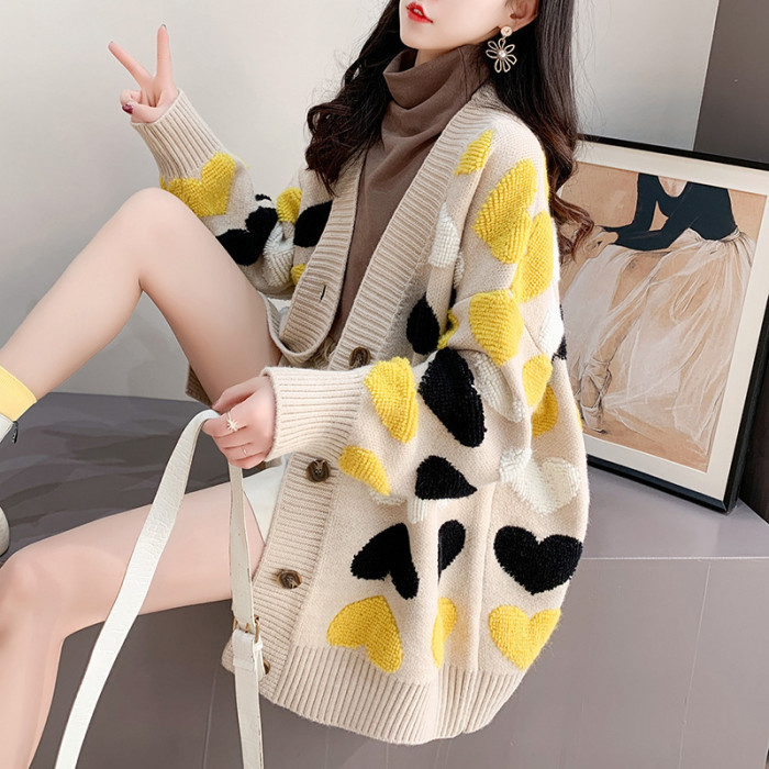 Loose and relaxed windbreaker-style women's sweater coat for autumn and winter, thickened version, new Korean style, cute and versatile long-sleeved knitted cardigan  DLZMY1202