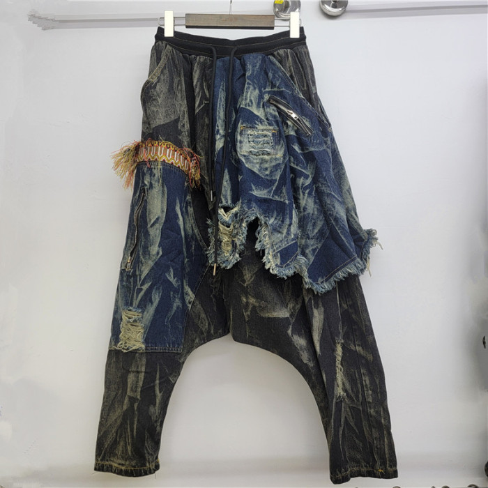 Cool and stylish trendy jeans with bold edges and contrasting color at the crotch, new design loose pants DLZKZ1205