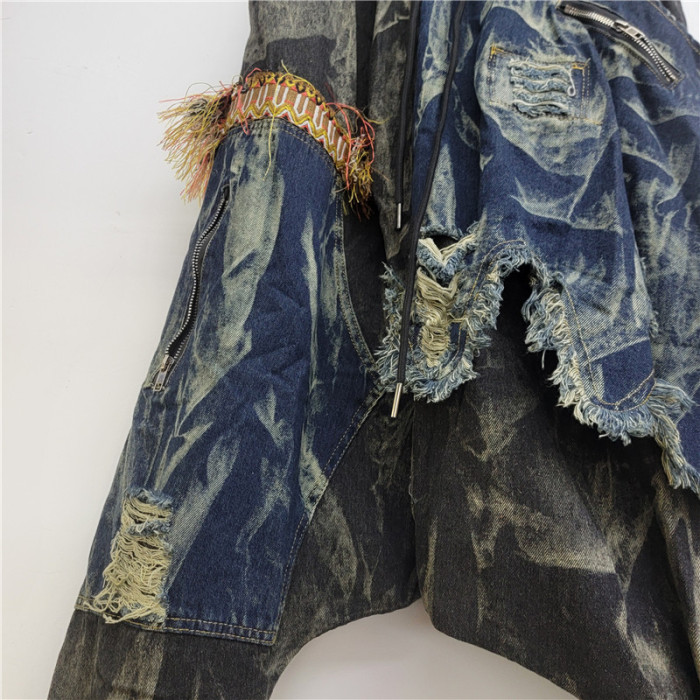 Cool and stylish trendy jeans with bold edges and contrasting color at the crotch, new design loose pants DLZKZ1205