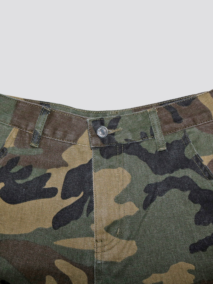 American-style  hot girl  style street camouflage workwear mid-calf pants for women - distressed and vintage wide-leg five-inch pants - super cool  DLZMC1209
