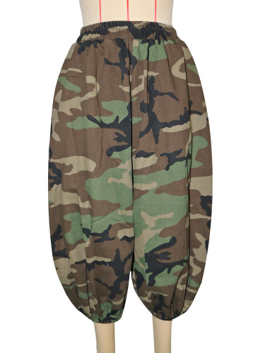 Fashion camouflage print casual jeans - loose-waist straight-leg mini pants DLZGZ119