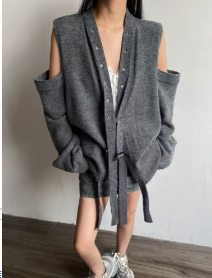 Off-the-shoulder knitted sweater coat cardigan 7AB171402