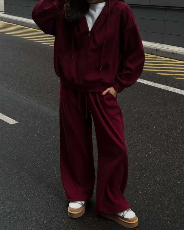 Long-sleeved hooded sports pullover and sports pants set - complete outfit hoodie DLZTZ12403