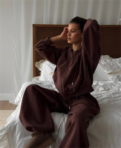 Long-sleeved hooded sports pullover and sports pants set - complete outfit hoodie DLZTZ12403