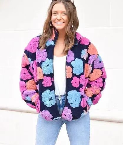 New vintage three-dimensional flower-patterned relaxed zipper cardigan for women  DLZWT15011