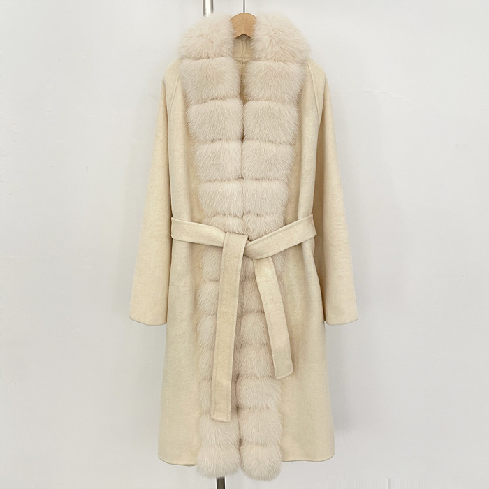 New fox fur collar high-end double-sided cashmere women's coat for winter, Korean style wool coat, woolen jacket DLZHL1204