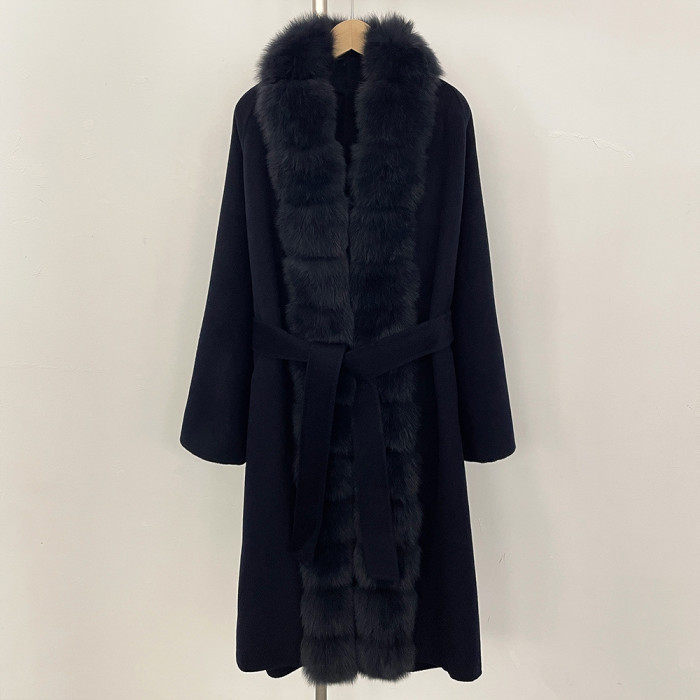 New fox fur collar high-end double-sided cashmere women's coat for winter, Korean style wool coat, woolen jacket DLZHL1204