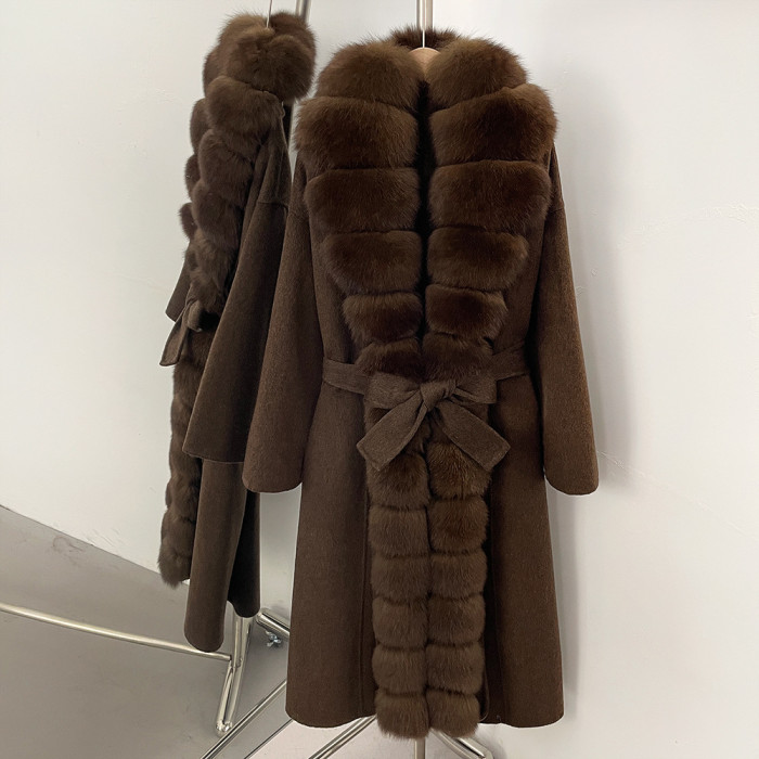 Real Fur Jacket Warm Clothes Fox Fur Female Wool Coat Spring Long Sleeves Long Wool New Autumn Winter Reality Fur Coat Women  DLZ121012S