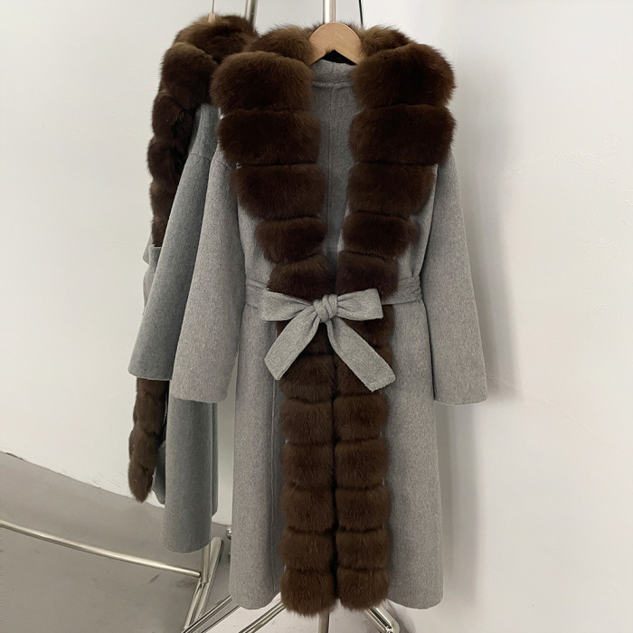 Real Fur Jacket Warm Clothes Fox Fur Female Wool Coat Spring Long Sleeves Long Wool New Autumn Winter Reality Fur Coat Women  DLZ121012S