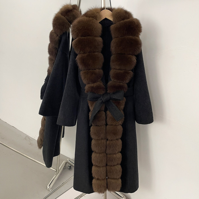 Real Fur Jacket Warm Clothes Fox Fur Female Wool Coat Spring Long Sleeves Long Wool New Autumn Winter Reality Fur Coat Women  DLZ121012S