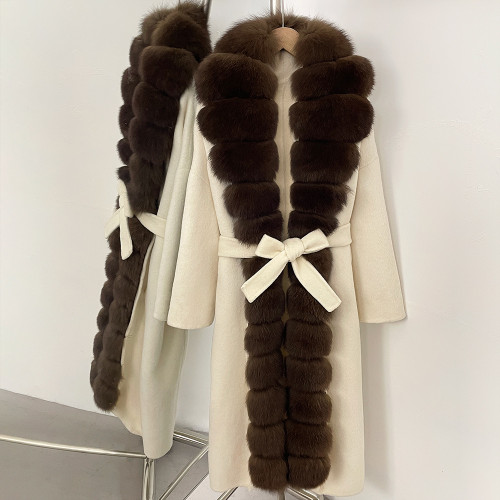 Real Fur Jacket Warm Clothes Fox Fur Female Wool Coat Spring Long Sleeves Long Wool New Autumn Winter Reality Fur Coat Women  DLZ121012S