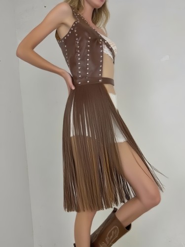 Retro Style Fringed Waist Belt Versatile Decorative Personalized Skirt Belt PU Leather Buckle Street Style Hip Hop Trend  DLZYD01