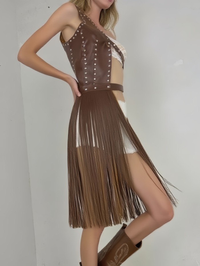 Retro Style Fringed Waist Belt Versatile Decorative Personalized Skirt Belt PU Leather Buckle Street Style Hip Hop Trend  DLZYD01