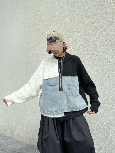 Jeans patchwork crewneck sweater  DLZMY2500