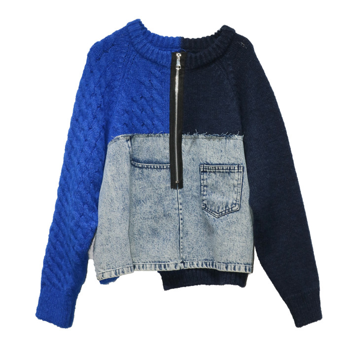 Jeans patchwork crewneck sweater  DLZMY2500