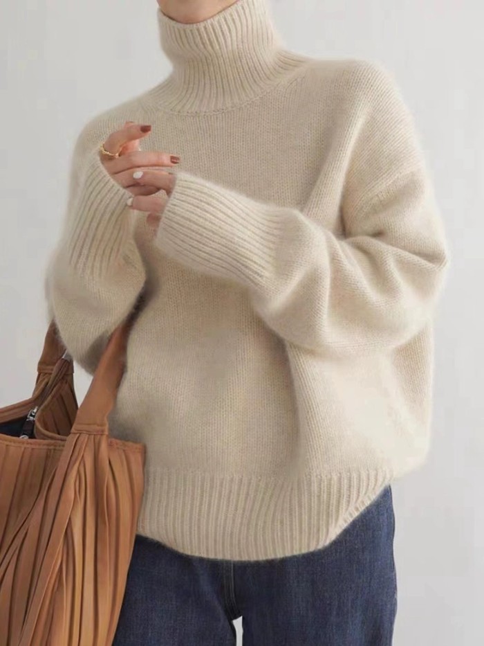 Loose and versatile knitted pullover with a laid-back style, suitable for all occasions, as a base layer for women.  DLZMY1220