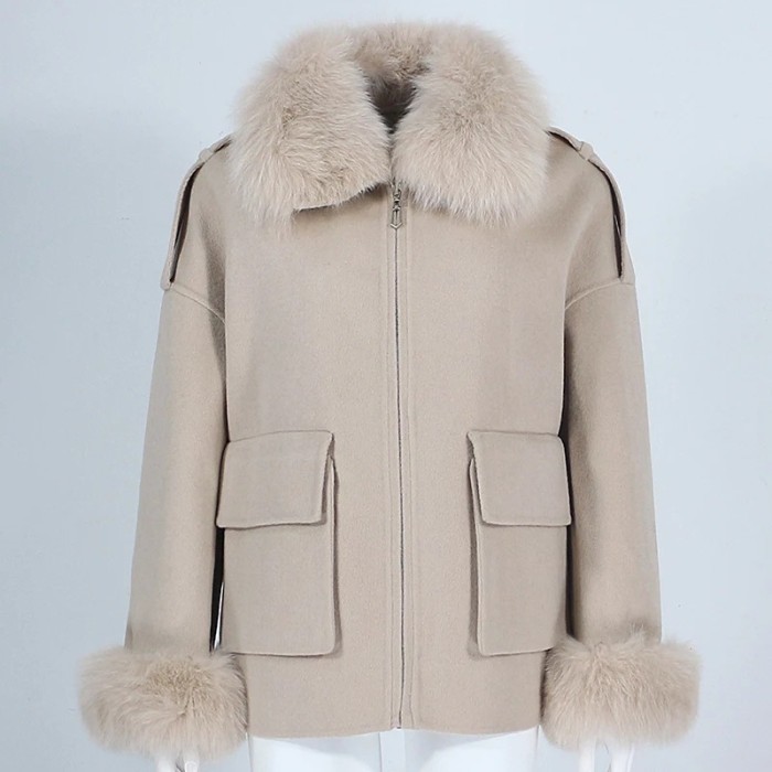 Double-sided cashmere coat for women - elegant short style wool coat for petite ladies, fashionable outerwear   DLZ179304S