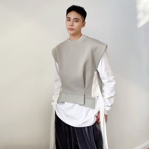 Personalized ribbon round-neck men's jacket, trendy and versatile, suitable for both innerwear and outerwear, fashionable pullover kimono style.  DLZ010802