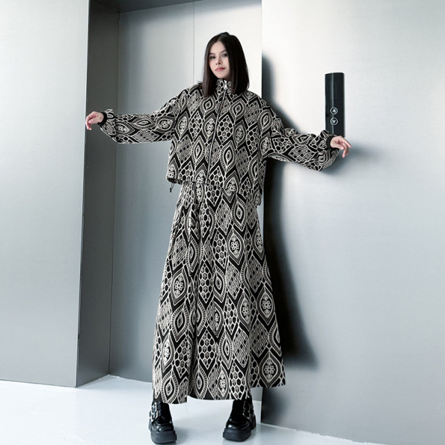Retro embroidery high-neck top + midi skirt two-piece set - Autumn new style, loose fit, elegant and stylish outfit  DLZ26019