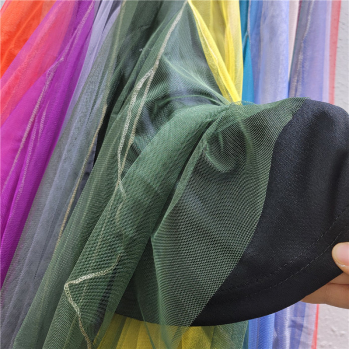 Rainbow-colored gradient stitched super beautiful multi-color net-silk full-length pleated skirt half-length dress  DLZ26009